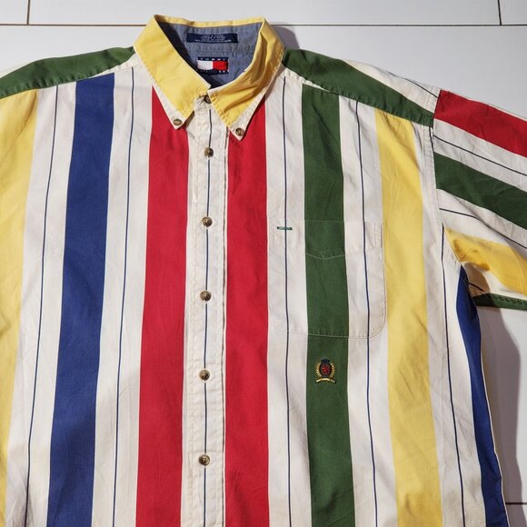 TOMMY HILFIGER STRIPED COTTON SHIRT SHORT SLEEVE SIZE XL - Picture 2 of 8